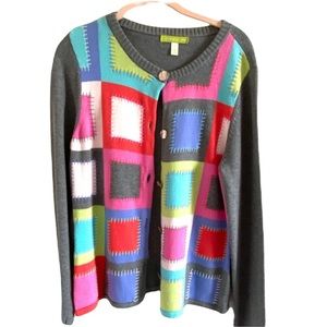 Sigrid Olsen Patchwork Colorful Cardigan